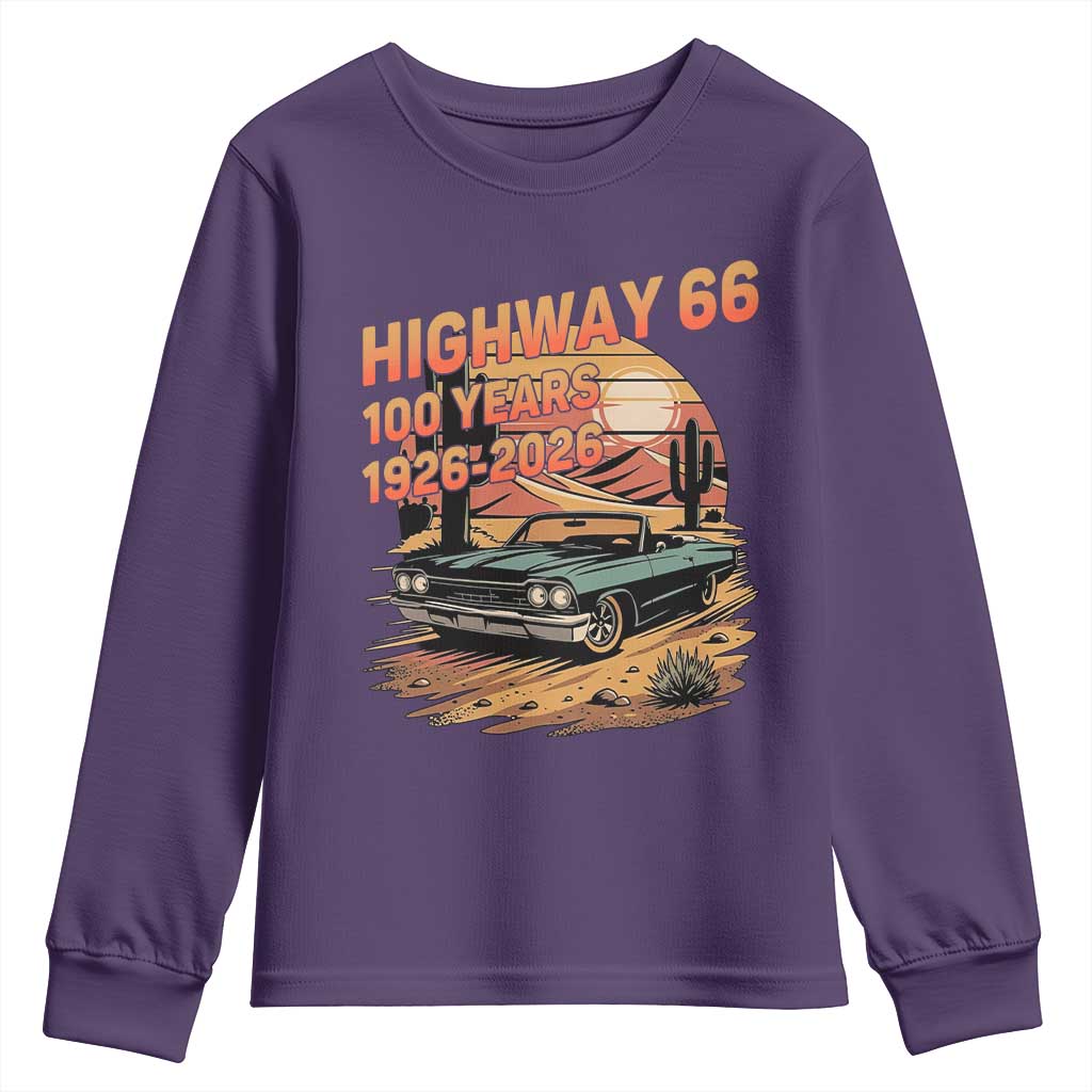 Route Highway 66 Centennial Youth Sweatshirt 100 Year Road Trip Adventure TS12 Purple Print Your Wear