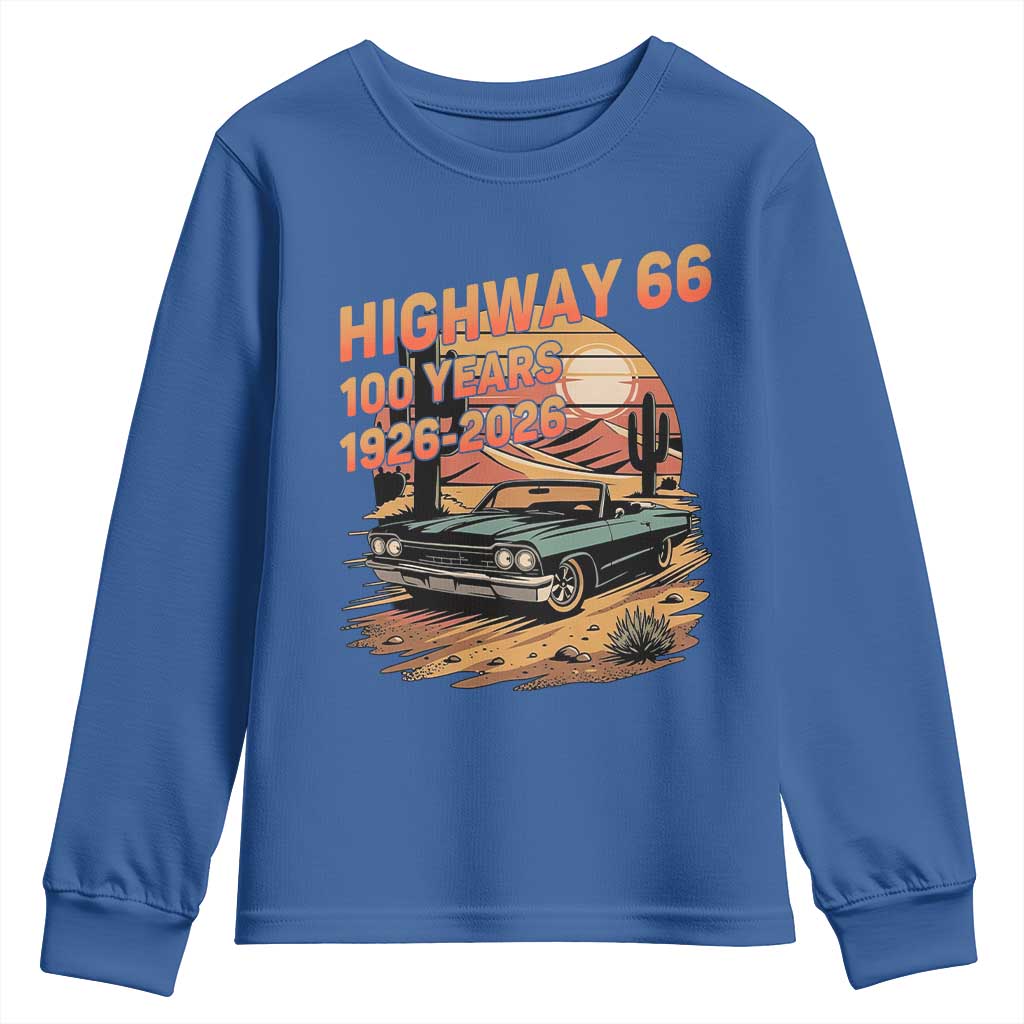 Route Highway 66 Centennial Youth Sweatshirt 100 Year Road Trip Adventure TS12 Royal Blue Print Your Wear