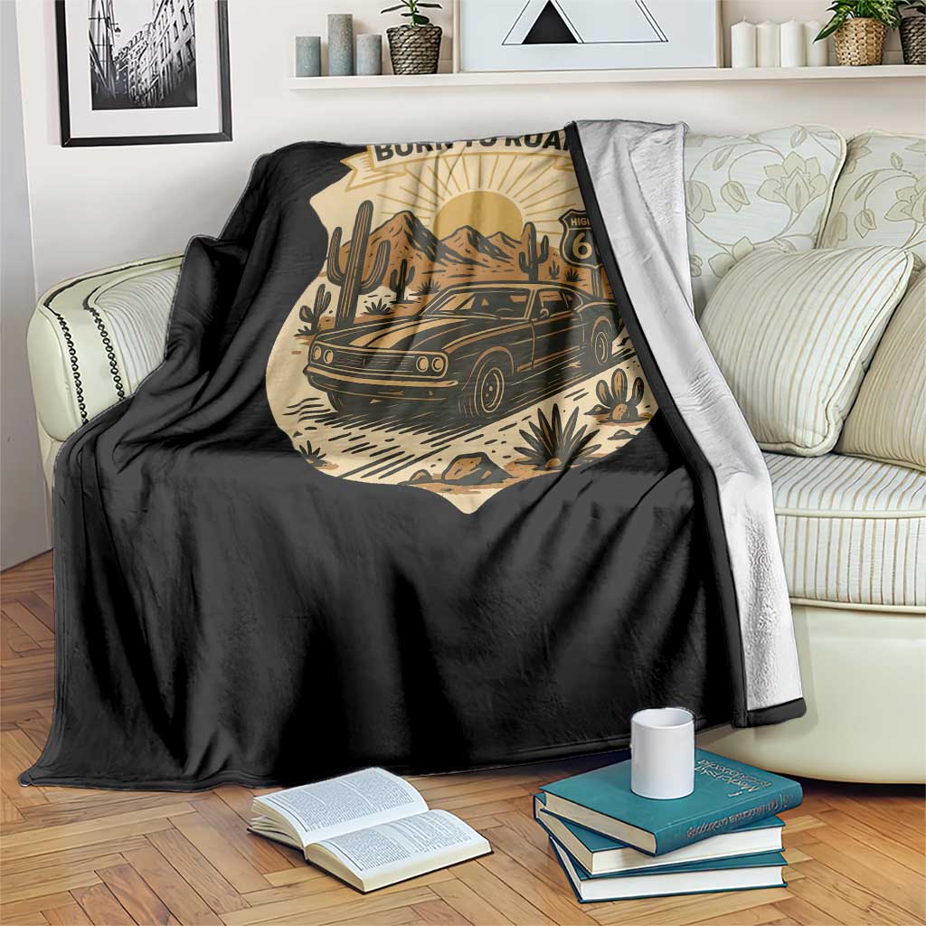 Vintage Muscle Car Route Highway 66 Throw Blanket Born To Roam Road Trip TS12 Print Your Wear