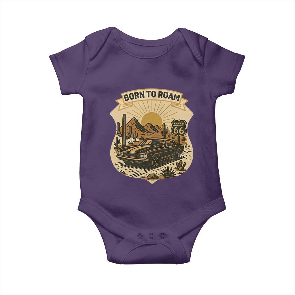 Vintage Muscle Car Route Highway 66 Baby Onesie Born To Roam Road Trip TS12 Purple Print Your Wear