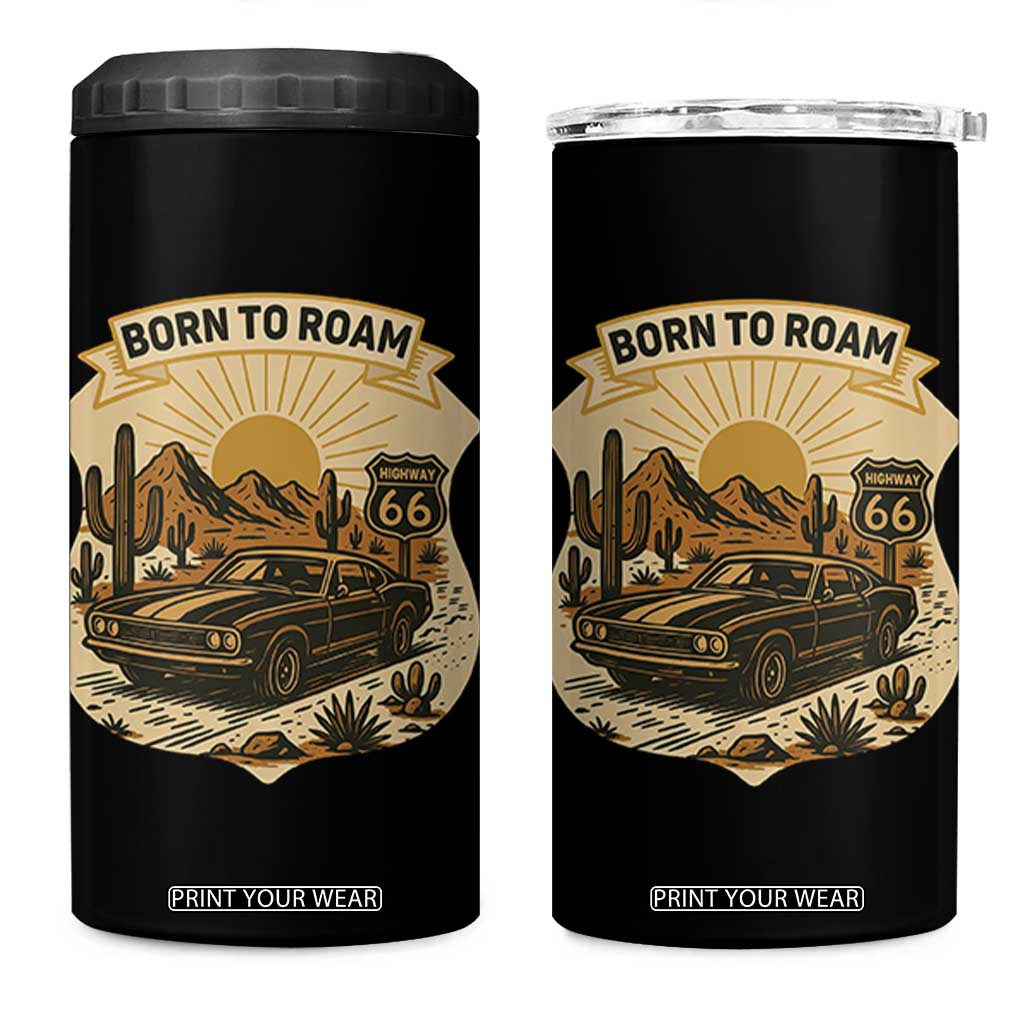 Vintage Muscle Car Route Highway 66 4 in 1 Can Cooler Tumbler Born To Roam Road Trip TS12 One Size: 16 oz Black Print Your Wear