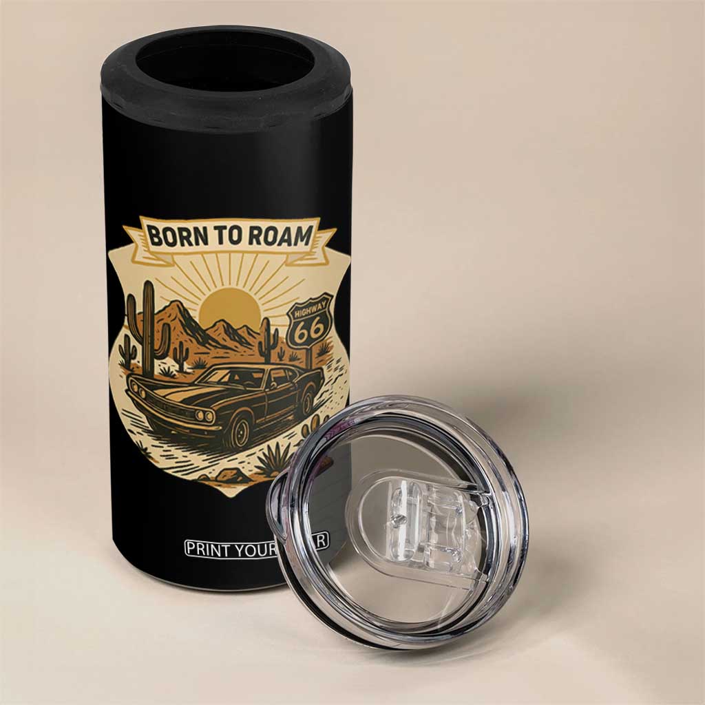 Vintage Muscle Car Route Highway 66 4 in 1 Can Cooler Tumbler Born To Roam Road Trip TS12 Print Your Wear