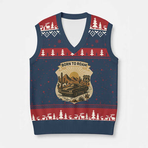 Vintage Muscle Car Route Highway 66 V-Neck Knit Sweater Vest Born To Roam Road Trip TS12 Navy Red Print Your Wear