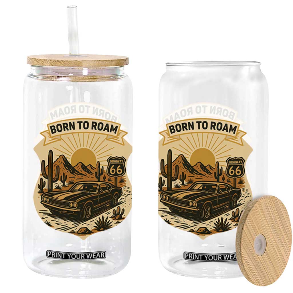 Vintage Muscle Car Route Highway 66 Glass Can Born To Roam Road Trip TS12 Print Your Wear