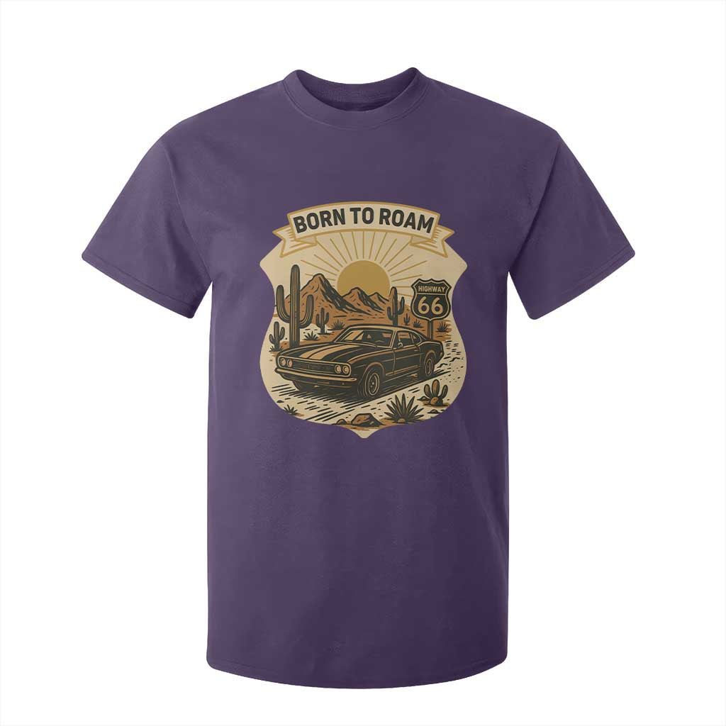 Vintage Muscle Car Route Highway 66 T Shirt For Kid Born To Roam Road Trip TS12 Purple Print Your Wear