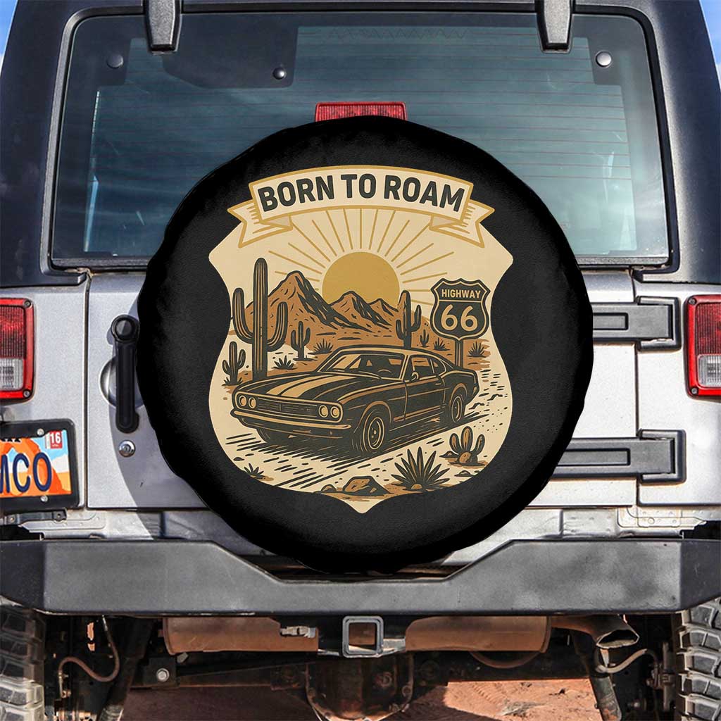 Vintage Muscle Car Route Highway 66 Spare Tire Cover Born To Roam Road Trip TS12 No hole Black Print Your Wear