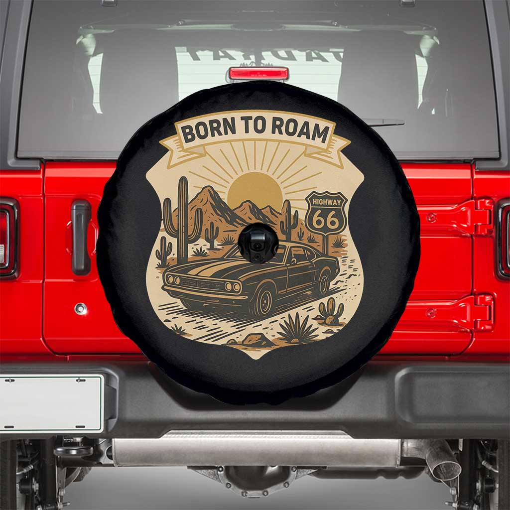 Vintage Muscle Car Route Highway 66 Spare Tire Cover Born To Roam Road Trip TS12 Black Print Your Wear