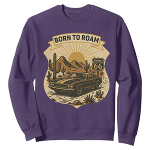 Vintage Muscle Car Route Highway 66 Sweatshirt Born To Roam Road Trip TS12 Purple Print Your Wear