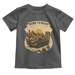 Vintage Muscle Car Route Highway 66 Toddler T Shirt Born To Roam Road Trip TS12 Dark Heather Print Your Wear