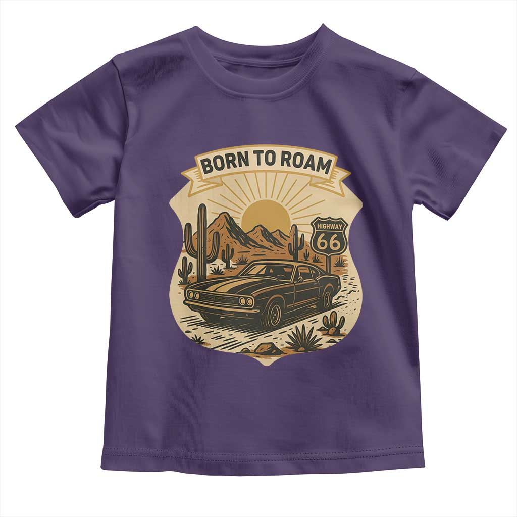 Vintage Muscle Car Route Highway 66 Toddler T Shirt Born To Roam Road Trip TS12 Purple Print Your Wear