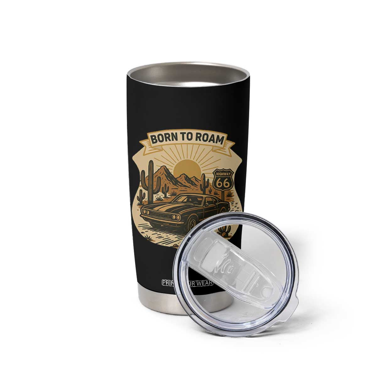 Vintage Muscle Car Route Highway 66 Tumbler Cup Born To Roam Road Trip TS12 Print Your Wear