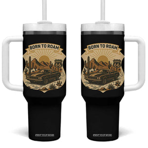 Vintage Muscle Car Route Highway 66 Tumbler With Handle Born To Roam Road Trip TS12 One Size: 40 oz Black Print Your Wear