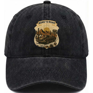 Vintage Muscle Car Route Highway 66 Washed Cotton Baseball Cap Born To Roam Road Trip TS12 Print Your Wear