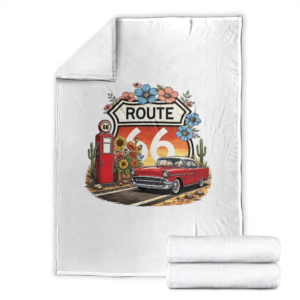 Retro Route Highway 66 Throw Blanket Boho Wildflower Americana Floral TS12 White Print Your Wear