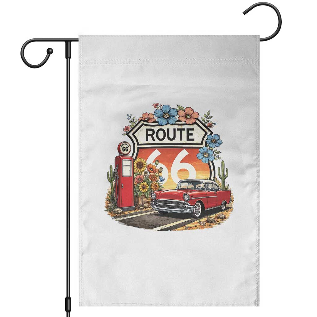 Retro Route Highway 66 Garden Flag Boho Wildflower Americana Floral TS12 White Print Your Wear