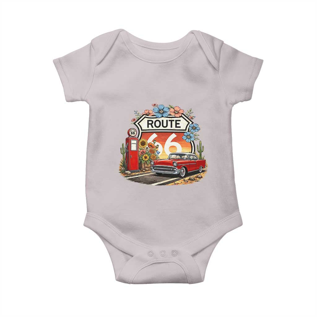 Retro Route Highway 66 Baby Onesie Boho Wildflower Americana Floral TS12 Ice Gray Print Your Wear