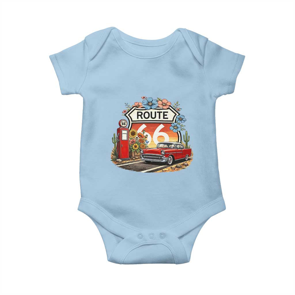 Retro Route Highway 66 Baby Onesie Boho Wildflower Americana Floral TS12 Light Blue Print Your Wear