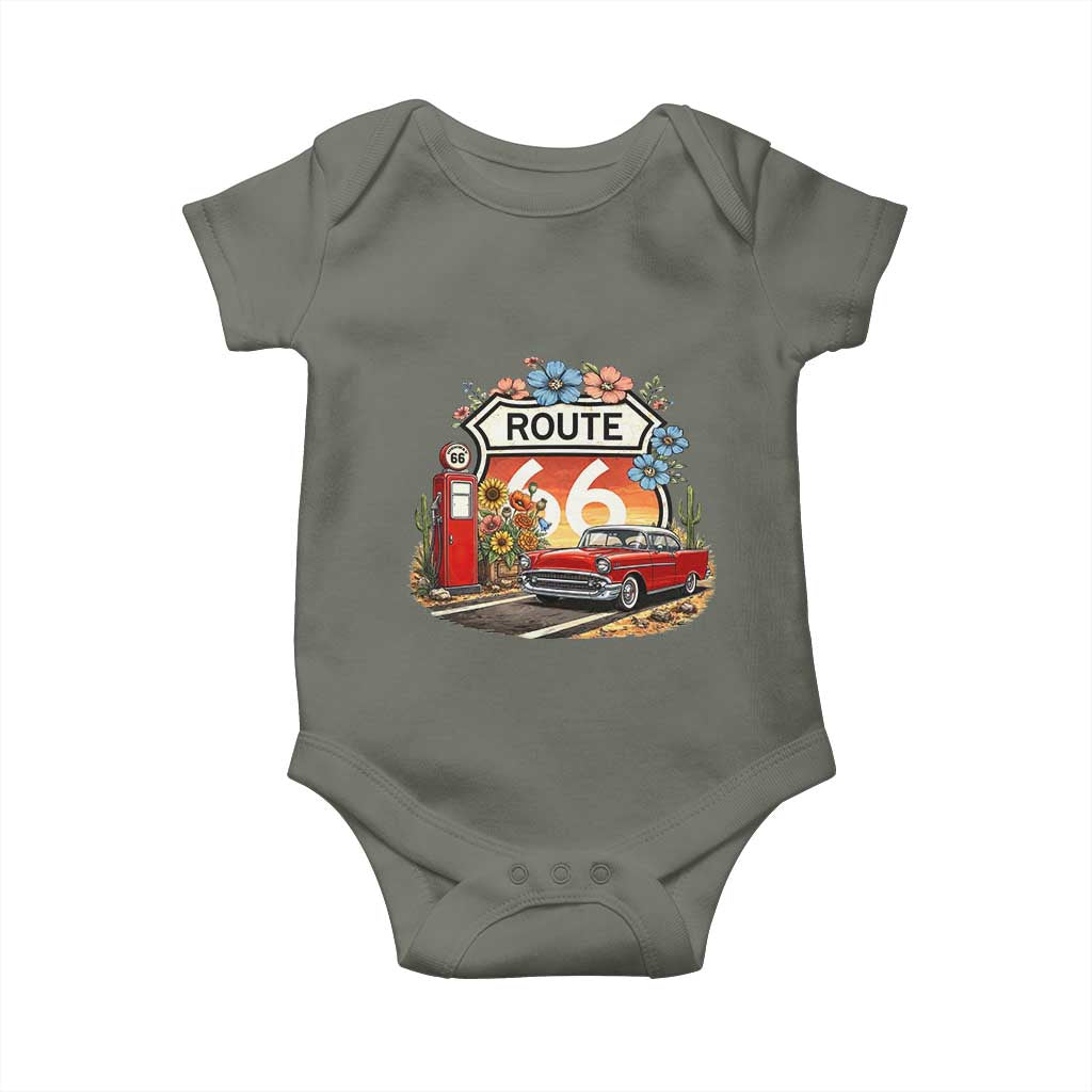 Retro Route Highway 66 Baby Onesie Boho Wildflower Americana Floral TS12 Military Green Print Your Wear