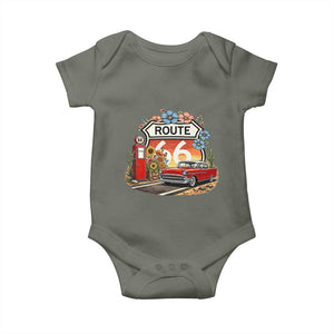 Retro Route Highway 66 Baby Onesie Boho Wildflower Americana Floral TS12 Military Green Print Your Wear