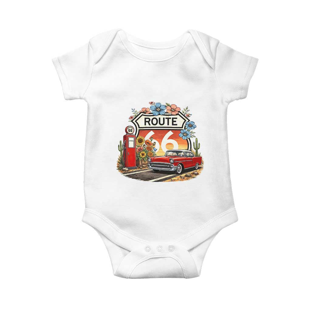 Retro Route Highway 66 Baby Onesie Boho Wildflower Americana Floral TS12 White Print Your Wear