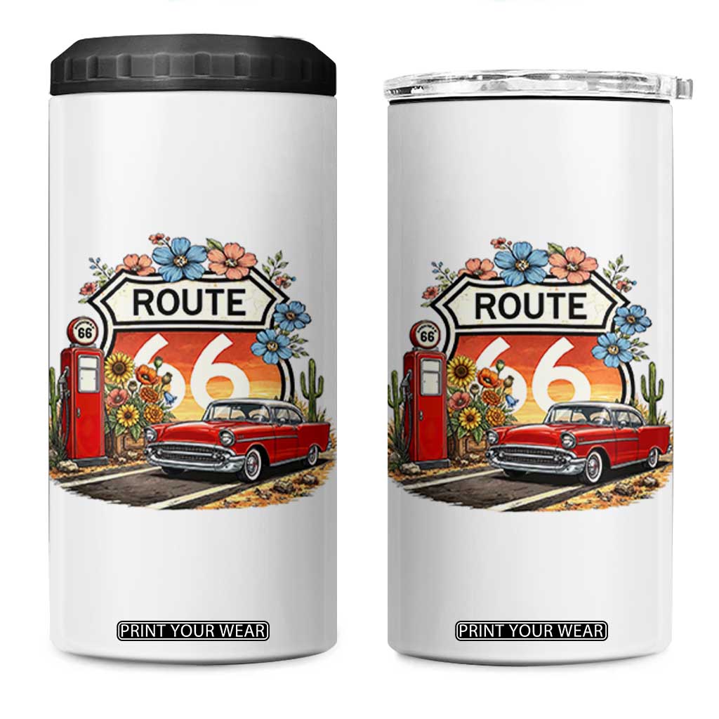 Retro Route Highway 66 4 in 1 Can Cooler Tumbler Boho Wildflower Americana Floral TS12 One Size: 16 oz White Print Your Wear