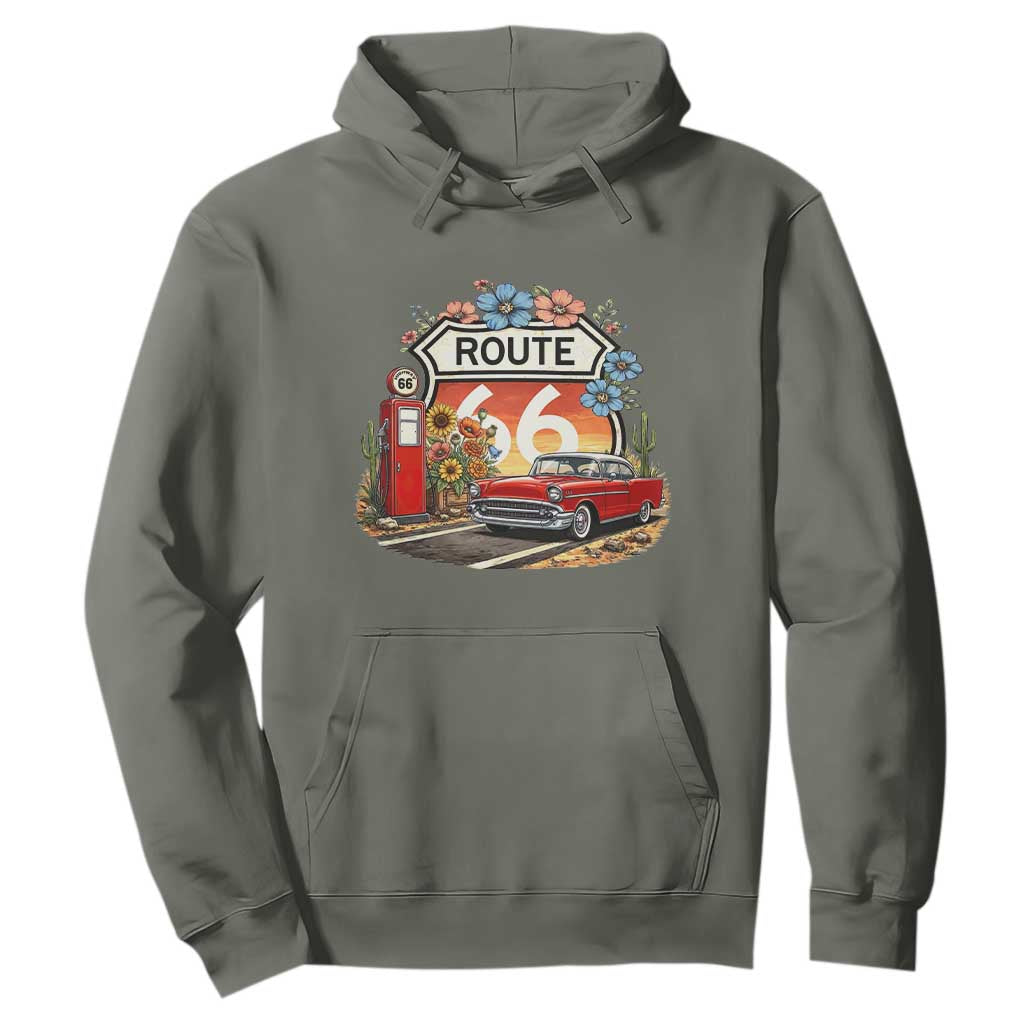 Retro Route Highway 66 Hoodie Boho Wildflower Americana Floral TS12 Military Green Print Your Wear
