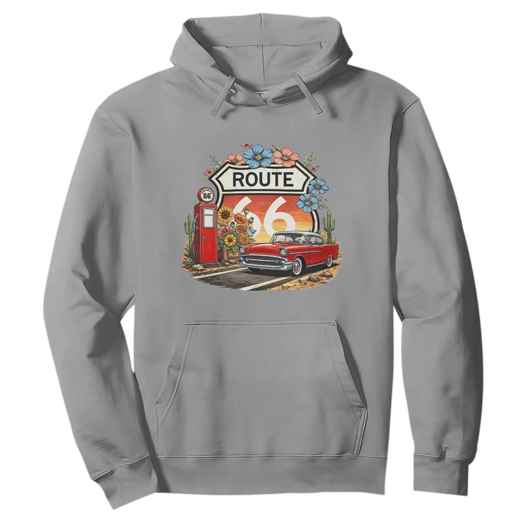 Retro Route Highway 66 Hoodie Boho Wildflower Americana Floral TS12 Sport Gray Print Your Wear