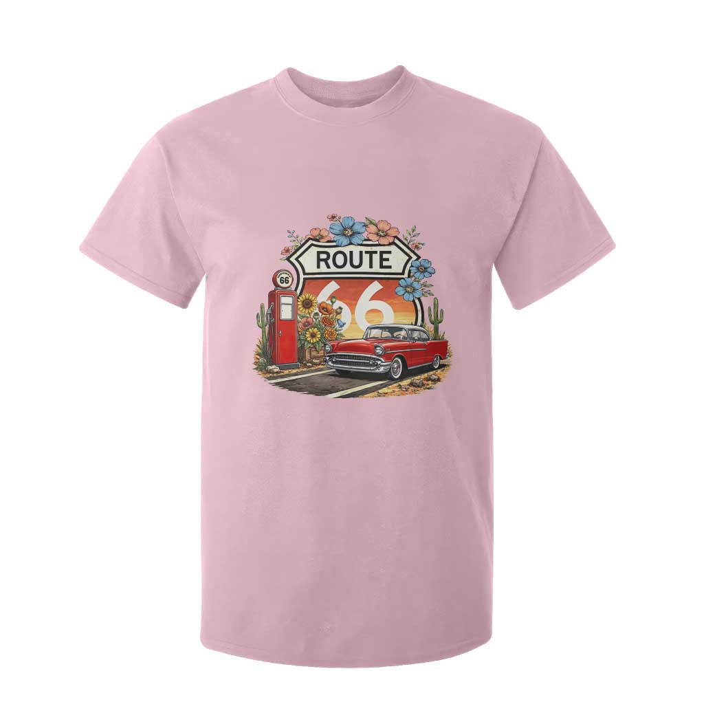 Retro Route Highway 66 T Shirt For Kid Boho Wildflower Americana Floral TS12 Light Pink Print Your Wear