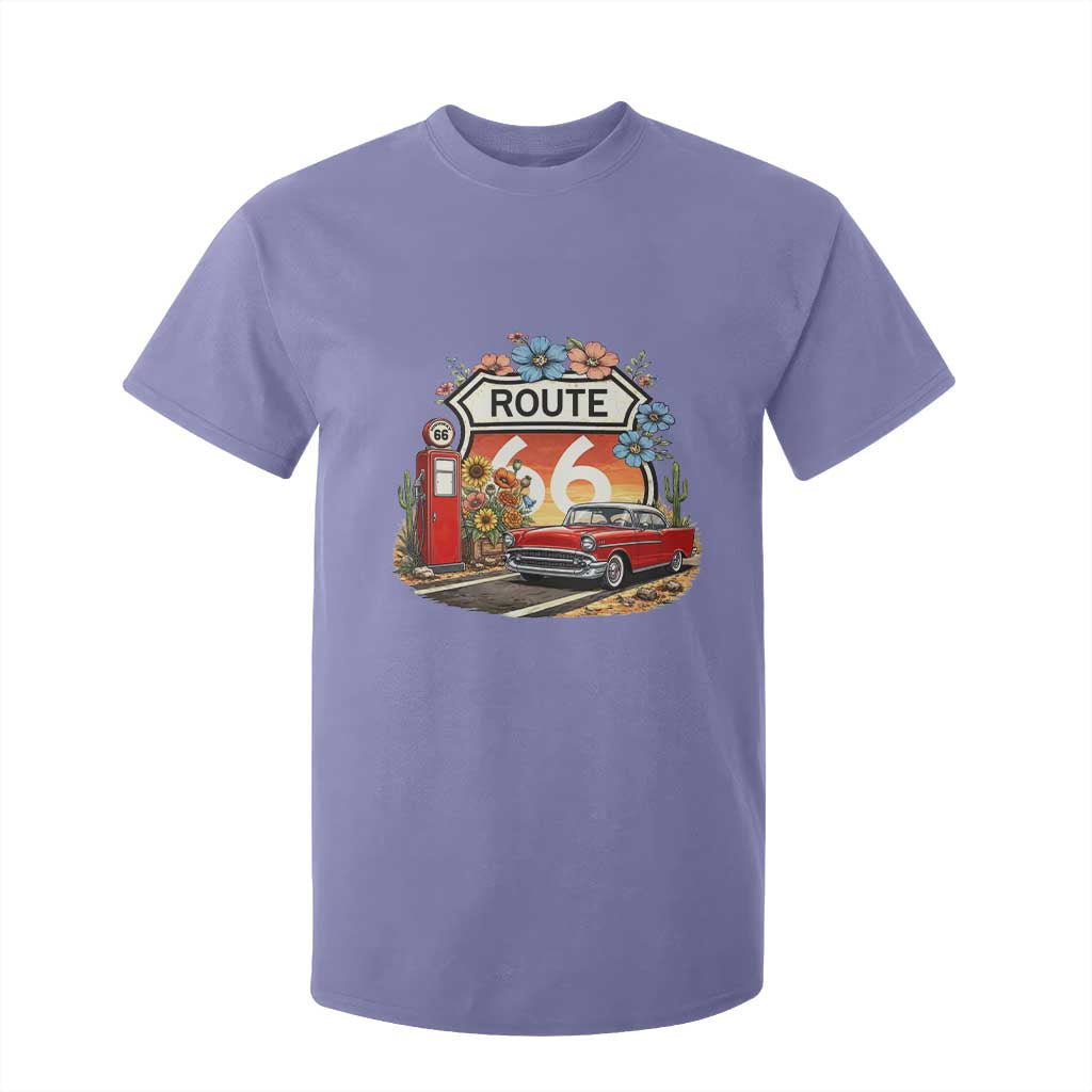 Retro Route Highway 66 T Shirt For Kid Boho Wildflower Americana Floral TS12 Violet Print Your Wear