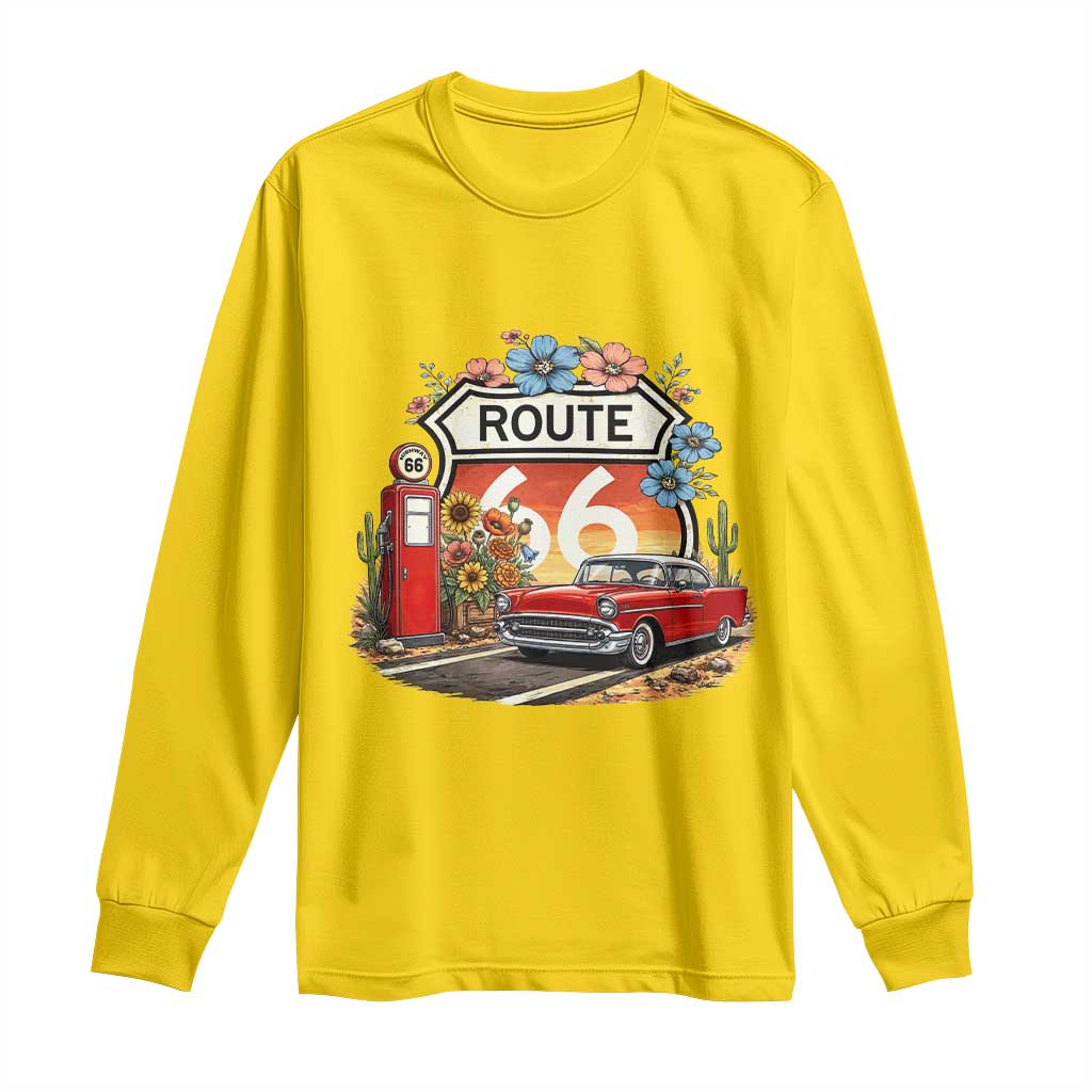 Retro Route Highway 66 Long Sleeve Shirt Boho Wildflower Americana Floral TS12 Daisy Print Your Wear