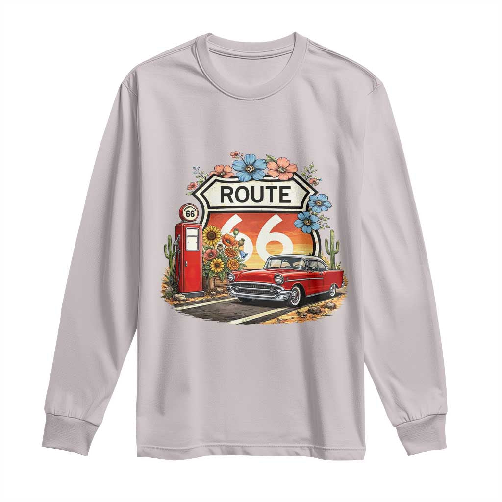 Retro Route Highway 66 Long Sleeve Shirt Boho Wildflower Americana Floral TS12 Ice Gray Print Your Wear