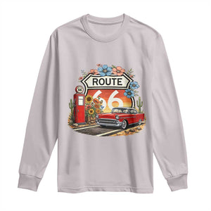 Retro Route Highway 66 Long Sleeve Shirt Boho Wildflower Americana Floral TS12 Ice Gray Print Your Wear