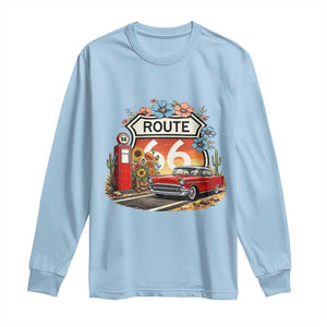 Retro Route Highway 66 Long Sleeve Shirt Boho Wildflower Americana Floral TS12 Light Blue Print Your Wear