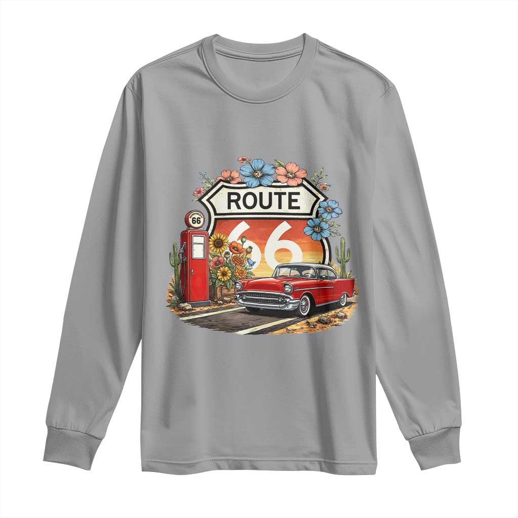 Retro Route Highway 66 Long Sleeve Shirt Boho Wildflower Americana Floral TS12 Sport Gray Print Your Wear