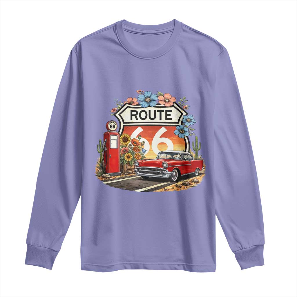Retro Route Highway 66 Long Sleeve Shirt Boho Wildflower Americana Floral TS12 Violet Print Your Wear