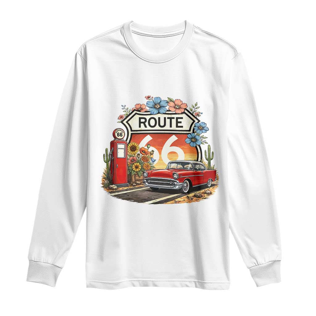 Retro Route Highway 66 Long Sleeve Shirt Boho Wildflower Americana Floral TS12 White Print Your Wear
