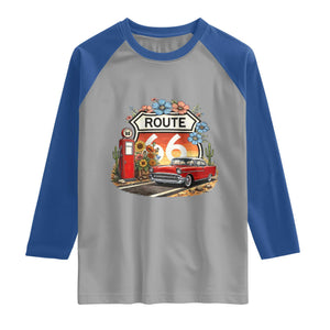 Retro Route Highway 66 Raglan Shirt Boho Wildflower Americana Floral TS12 Sport Gray Royal Print Your Wear