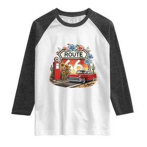 Retro Route Highway 66 Raglan Shirt Boho Wildflower Americana Floral TS12 White Heather Charcoal Print Your Wear