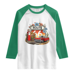 Retro Route Highway 66 Raglan Shirt Boho Wildflower Americana Floral TS12 White Kelly Green Print Your Wear