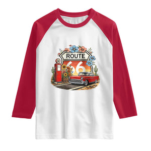 Retro Route Highway 66 Raglan Shirt Boho Wildflower Americana Floral TS12 White Red Print Your Wear