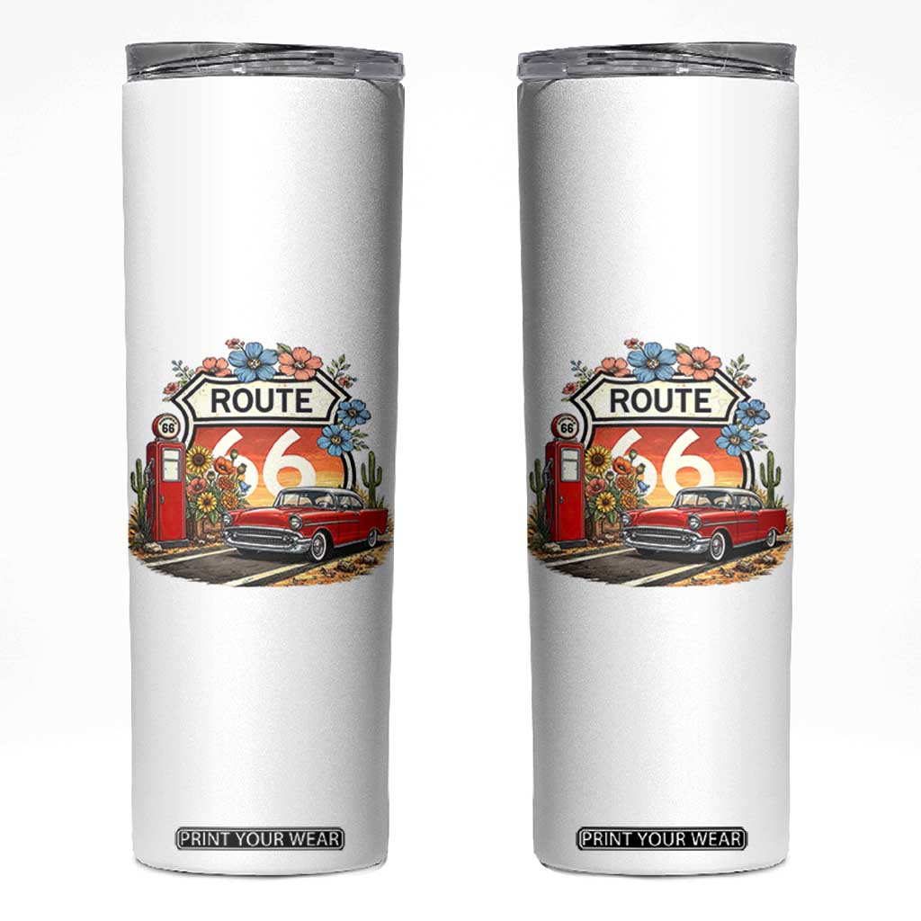 Retro Route Highway 66 Skinny Tumbler Boho Wildflower Americana Floral TS12 White Print Your Wear