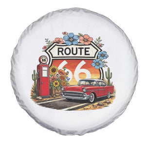 Retro Route Highway 66 Spare Tire Cover Boho Wildflower Americana Floral TS12 Print Your Wear