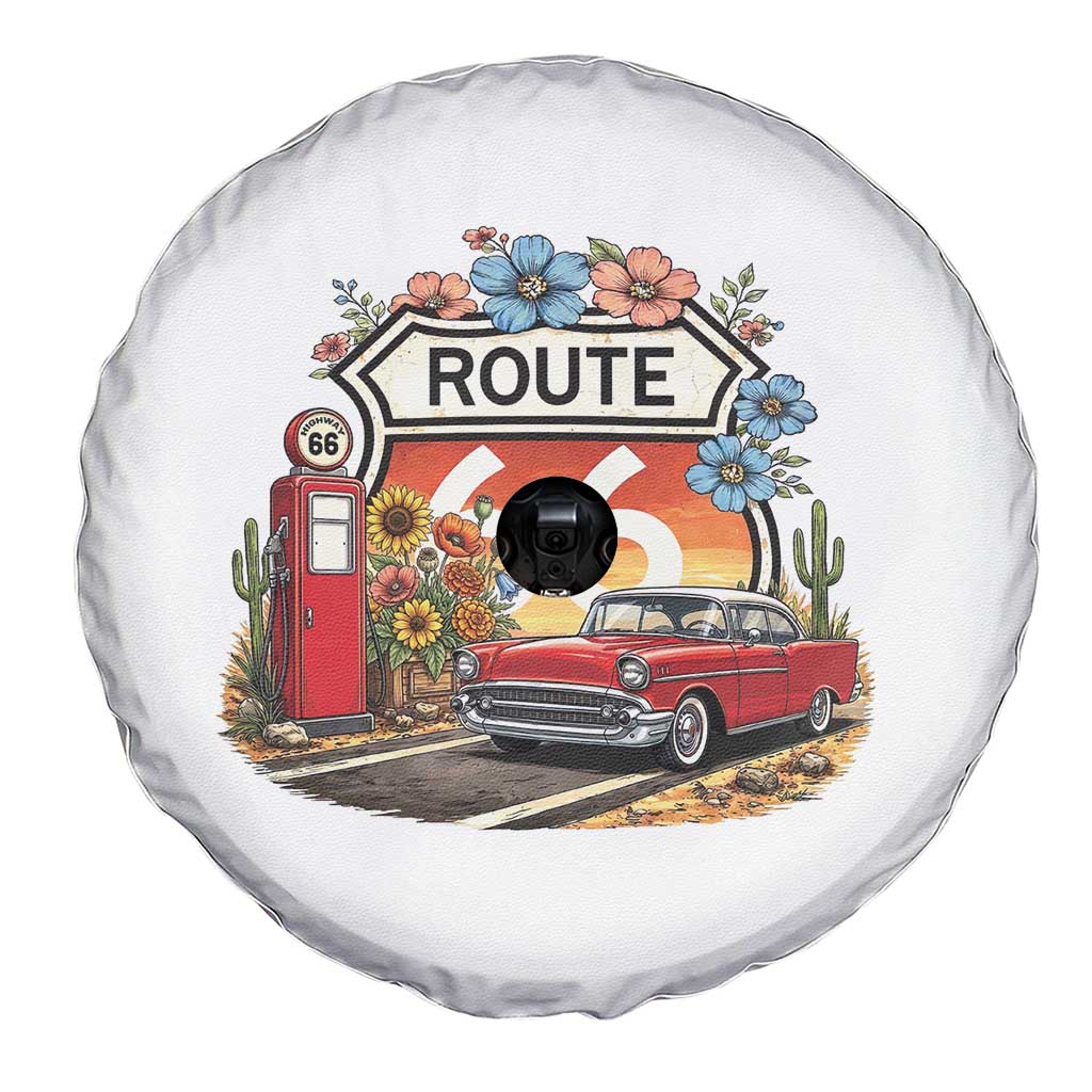 Retro Route Highway 66 Spare Tire Cover Boho Wildflower Americana Floral TS12 Print Your Wear