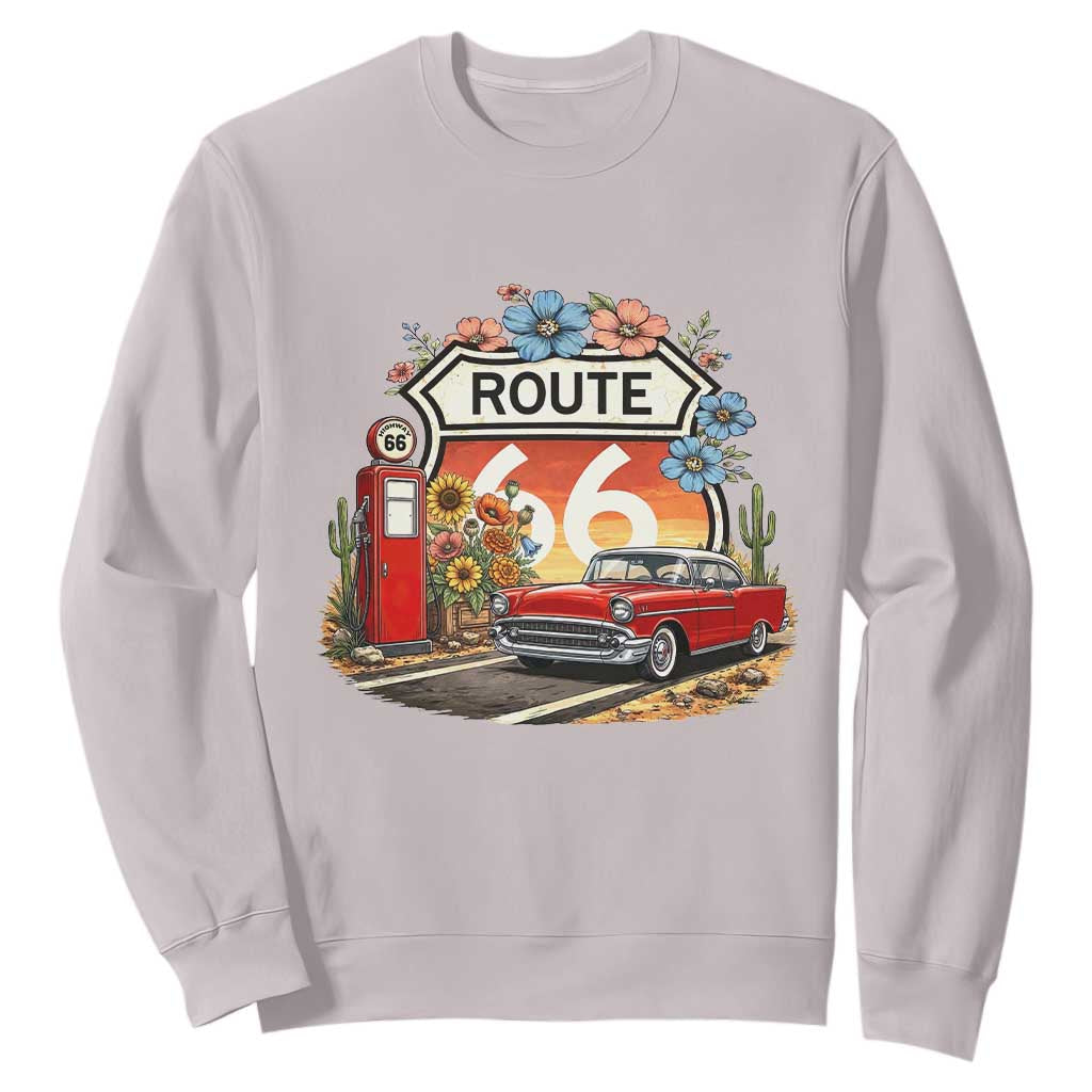 Retro Route Highway 66 Sweatshirt Boho Wildflower Americana Floral TS12 Ice Gray Print Your Wear
