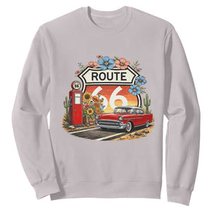 Retro Route Highway 66 Sweatshirt Boho Wildflower Americana Floral TS12 Ice Gray Print Your Wear