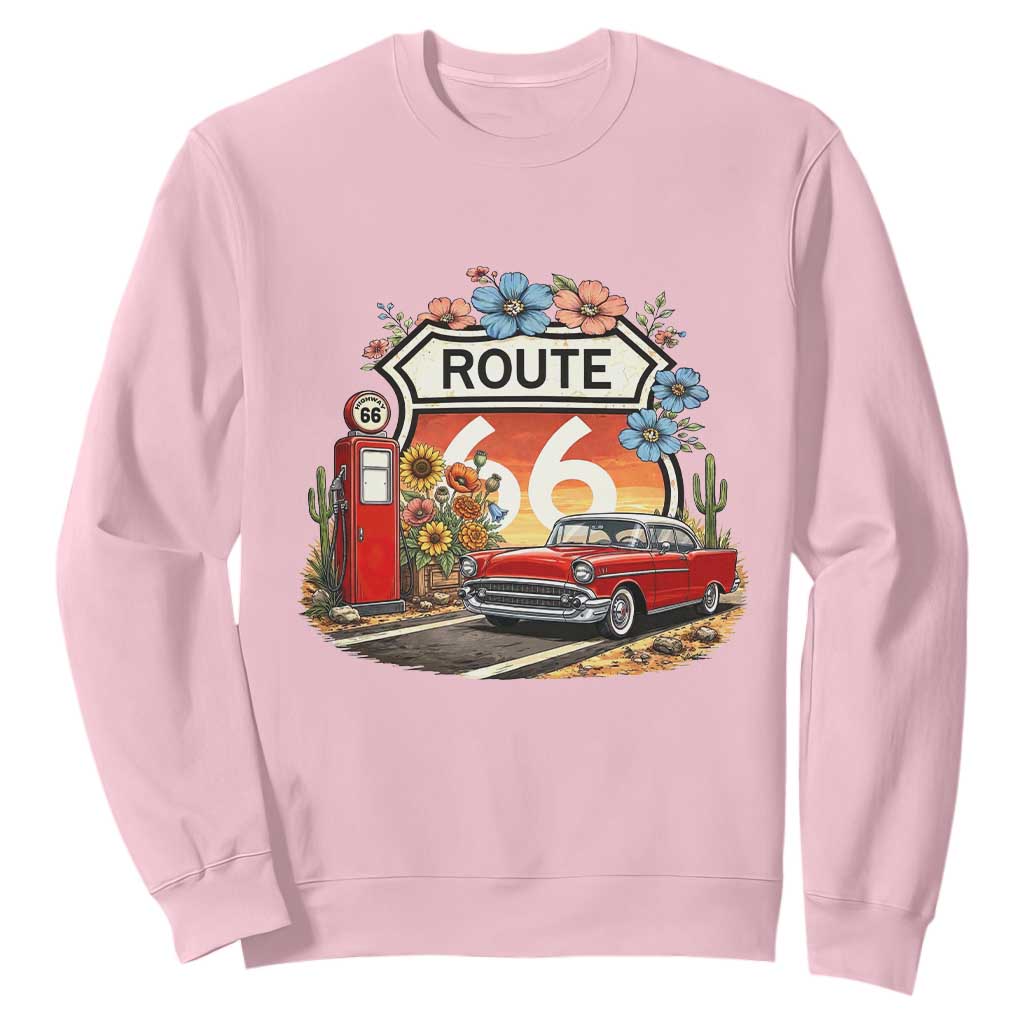 Retro Route Highway 66 Sweatshirt Boho Wildflower Americana Floral TS12 Light Pink Print Your Wear