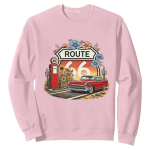 Retro Route Highway 66 Sweatshirt Boho Wildflower Americana Floral TS12 Light Pink Print Your Wear