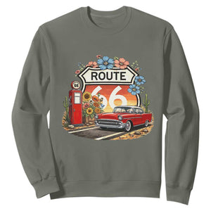 Retro Route Highway 66 Sweatshirt Boho Wildflower Americana Floral TS12 Military Green Print Your Wear