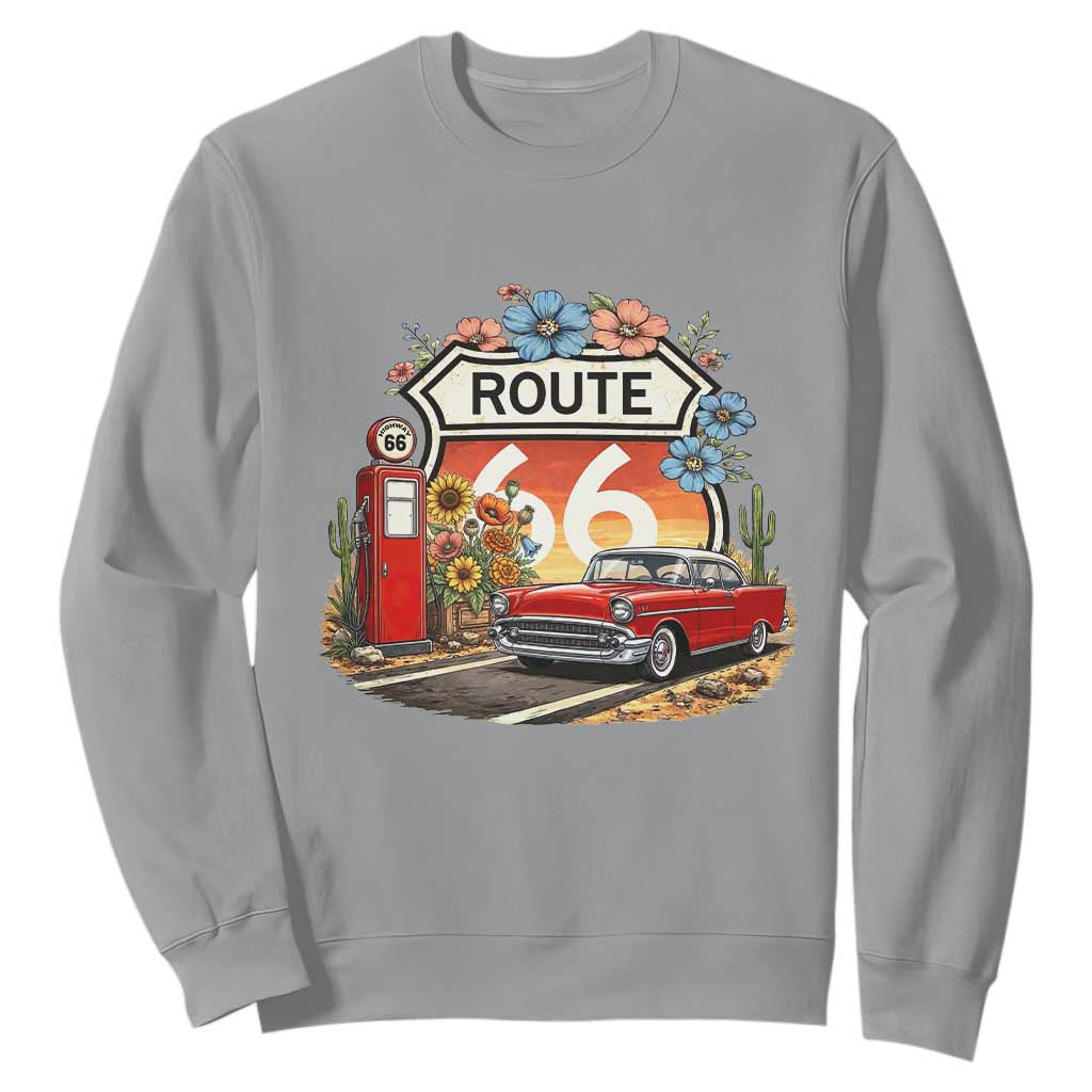 Retro Route Highway 66 Sweatshirt Boho Wildflower Americana Floral TS12 Sport Gray Print Your Wear