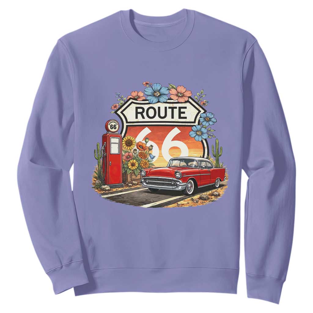 Retro Route Highway 66 Sweatshirt Boho Wildflower Americana Floral TS12 Violet Print Your Wear